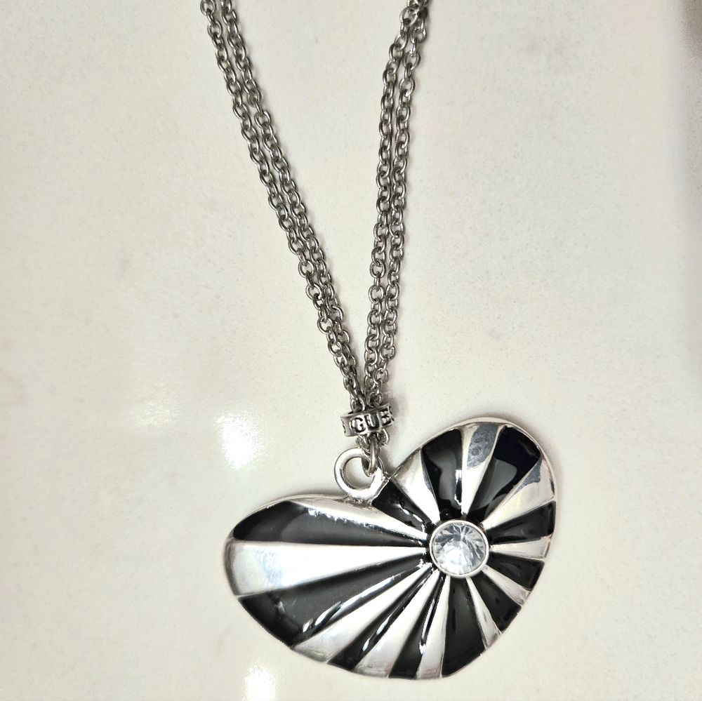 Guess Silver and Black Heart Necklace